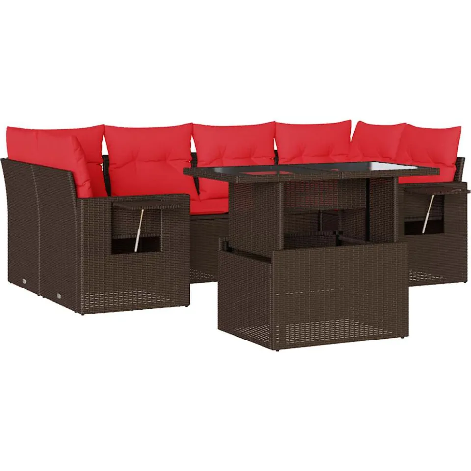 vidaXL 7-delige tuinbankset met kussens, bruin polyrotan, foto 3