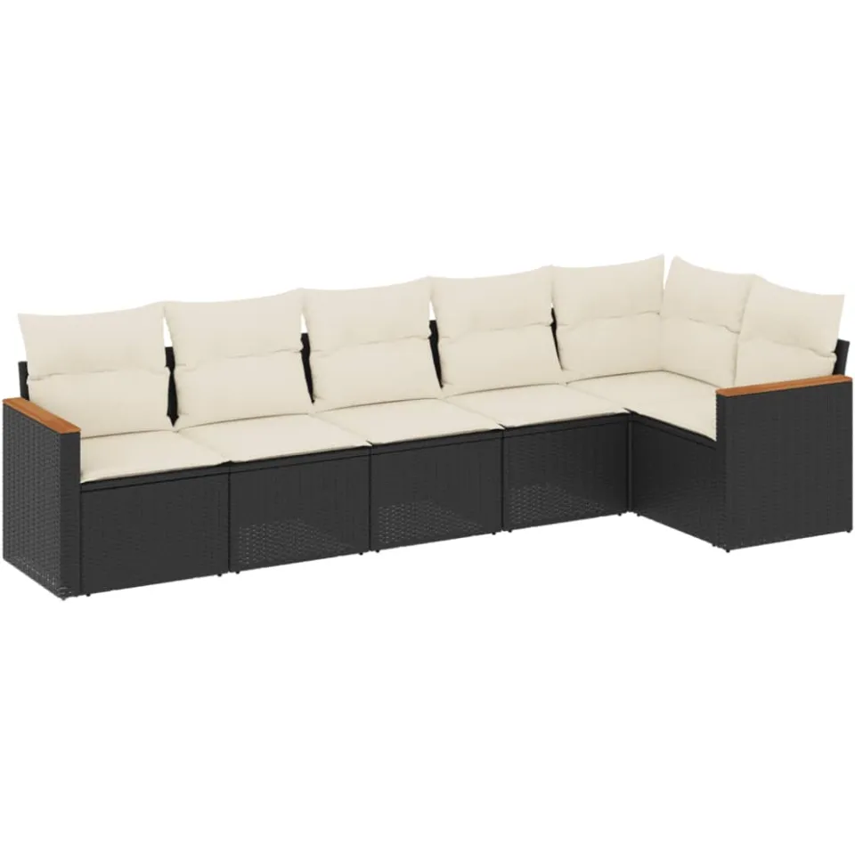 vidaXL 6-delige Loungeset met kussens poly rattan zwart, foto 3