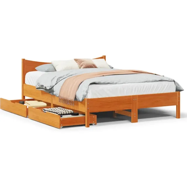vidaXL Bedframe met lades massief grenenhout wasbruin 120x200 cm