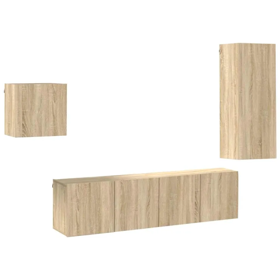 vidaXL 4-delige Tv-wandmeubelset bewerkt hout sonoma eikenkleurig Bruin