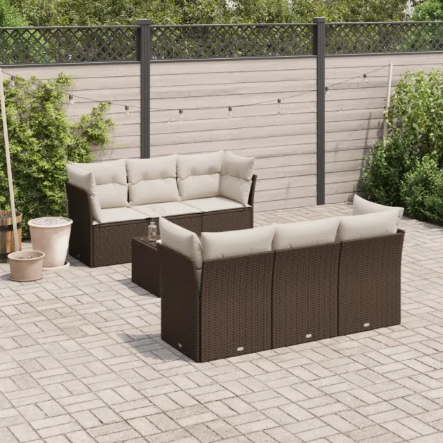 vidaXL 7-delige Loungeset met kussens poly rattan bruin, foto 2