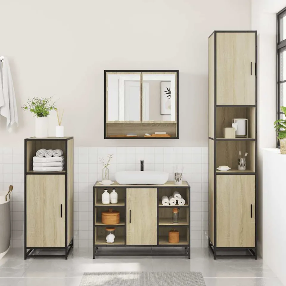vidaXL 2-delige Badkamermeubelset bewerkt hout sonoma eikenkleurig, foto 2