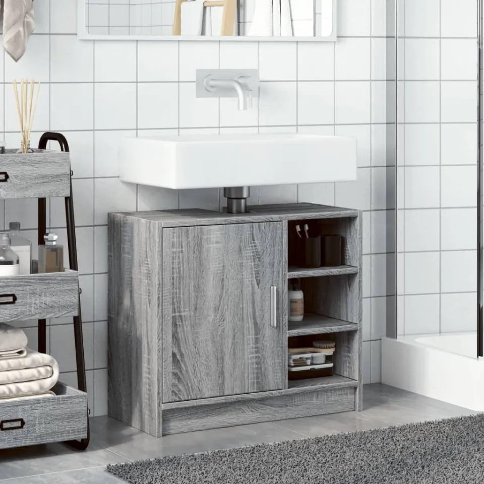 vidaXL Wastafelkast 63x29x55 cm bewerkt hout grijs sonoma eikenkleurig, foto 3