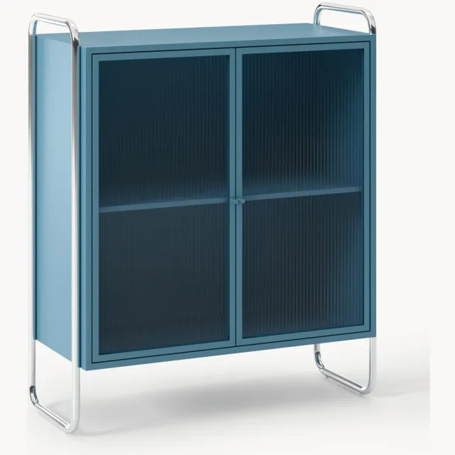 Westwing Collection Metalen vitrinekast Robyn Blauw, Zilverkleurig