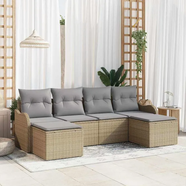 vidaXL Tuin Sofa Set 6 st Beige en Licht Grijs poly rattan, foto 2