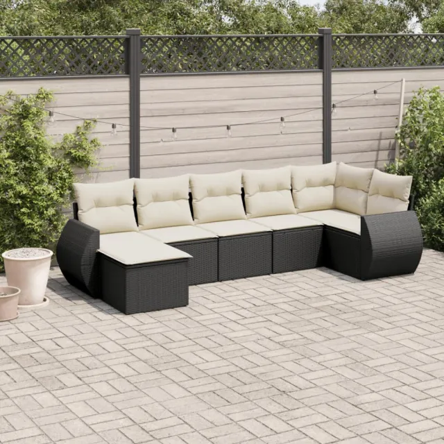 vidaXL 7-delige Loungeset met kussens poly rattan zwart, foto 2