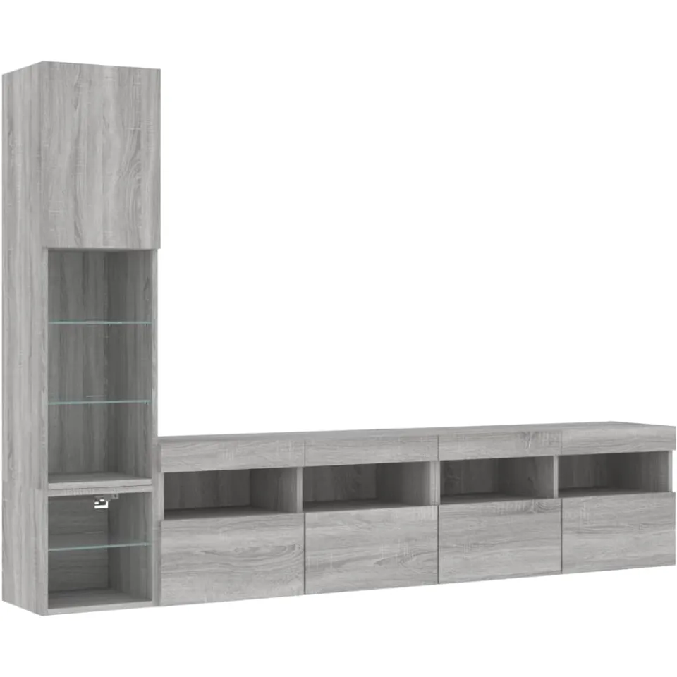 vidaXL 4-delige Tv-wandmeubelset met LED bewerkt hout grijs sonoma