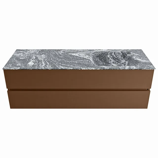 Mondiaz VICA-DLUX 150cm badmeubel onderkast Rust 2 lades. Inbouw wastafel CLOUD rechts zonder kraangat, kleur Lava.