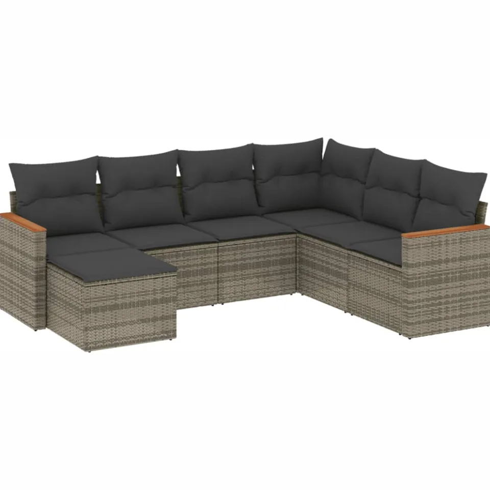 vidaXL 7-delige Loungeset met kussens poly rattan grijs, foto 3