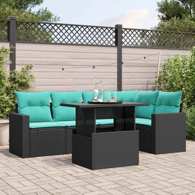 vidaXL 6-delige tuinbankset met kussens van zwart polyrotan, foto 2