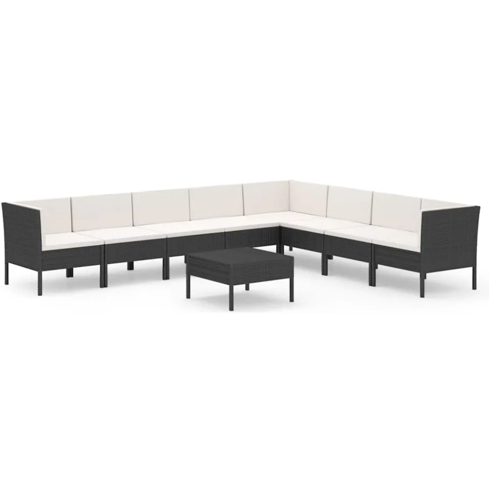 vidaXL 9-delige Loungeset met kussens poly rattan zwart