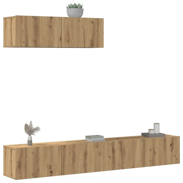 vidaXL 3-delig Tv-meubelset wandmontage bewerkt hout artisanaal eiken Bruin