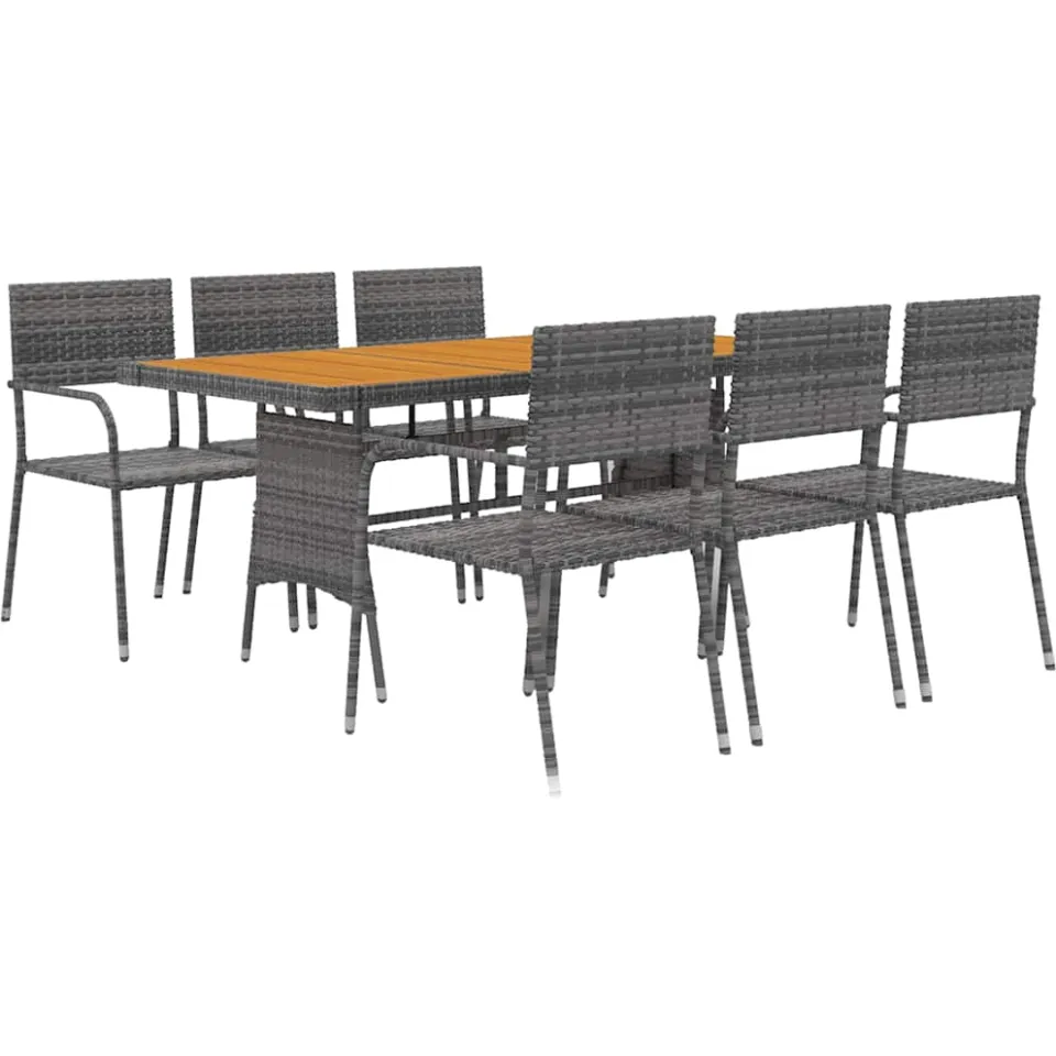vidaXL 7-delige Tuinset poly rattan grijs