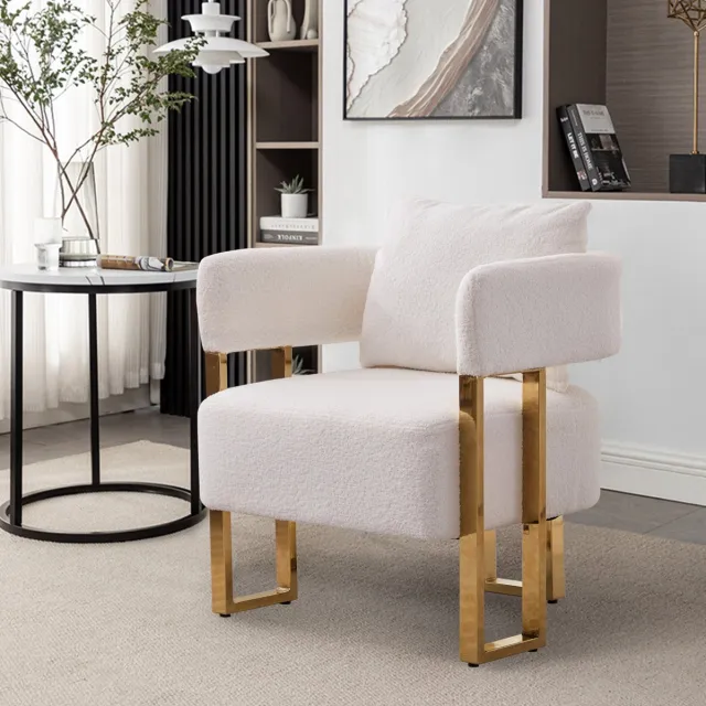 REDOM Fauteuil - Enkelzit - Fluwelen bekleding - Met armleuningen en rugkussen - Metalen frame - Moderne stijl - Woonkamer - Wit - 68 x 68 x 70 cm