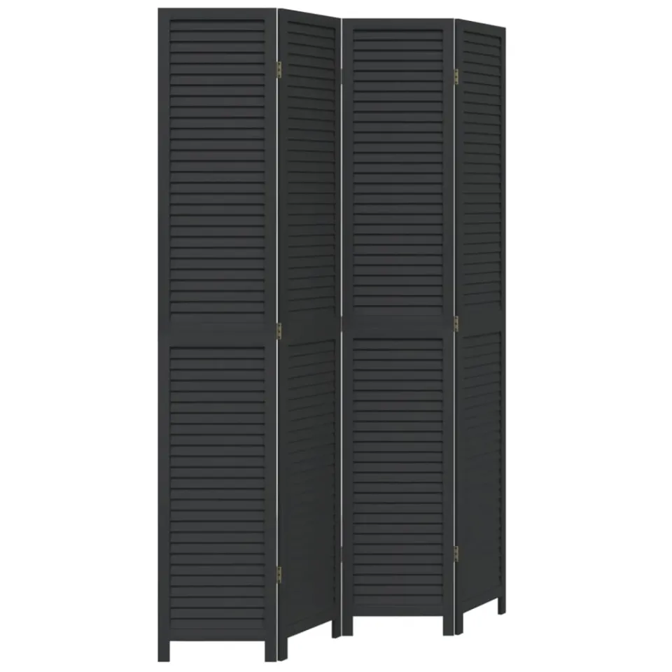 vidaXL Kamerscherm met 4 panelen massief paulowniahout zwart