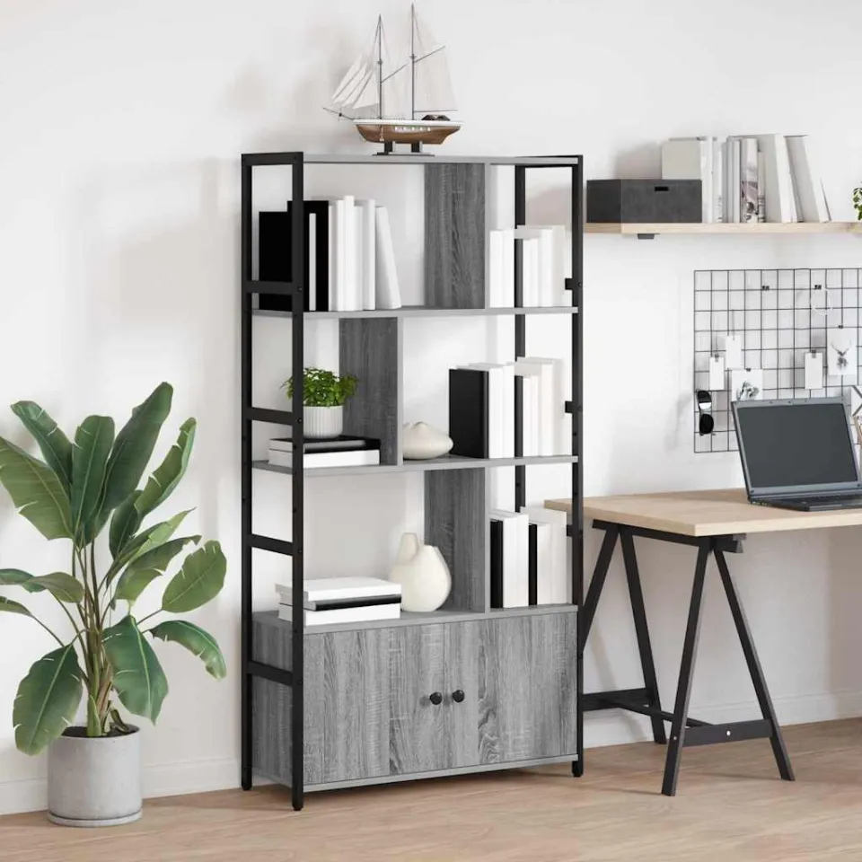vidaXL Boekenkast 80 x 30 x 155,5 cm Bewerkt hout Grijs sonoma, foto 4