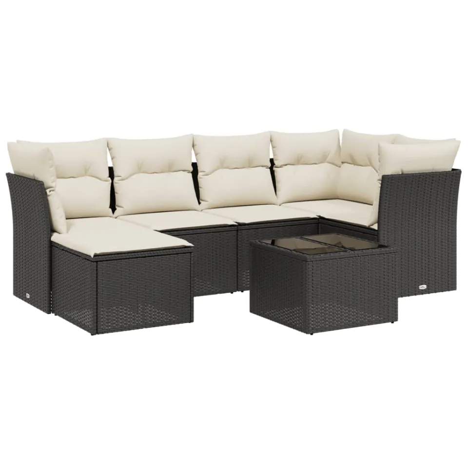 vidaXL 7-delige Loungeset met kussens poly rattan zwart