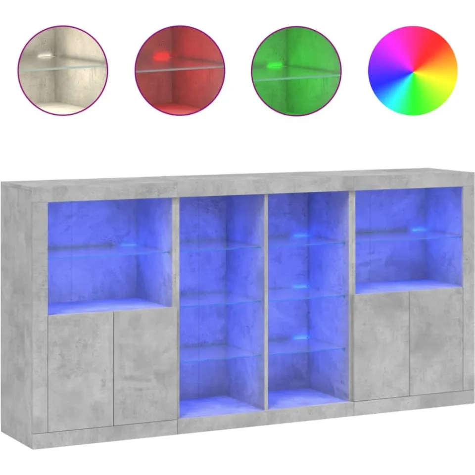 vidaXL Dressoir met LED-verlichting 202x37x100 cm betongrijs grijs, foto 3