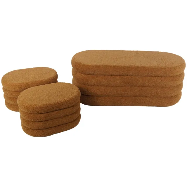 sweeek Bankkist met 2 opbergpoefjes in boucléstof - l111cm roestkleur