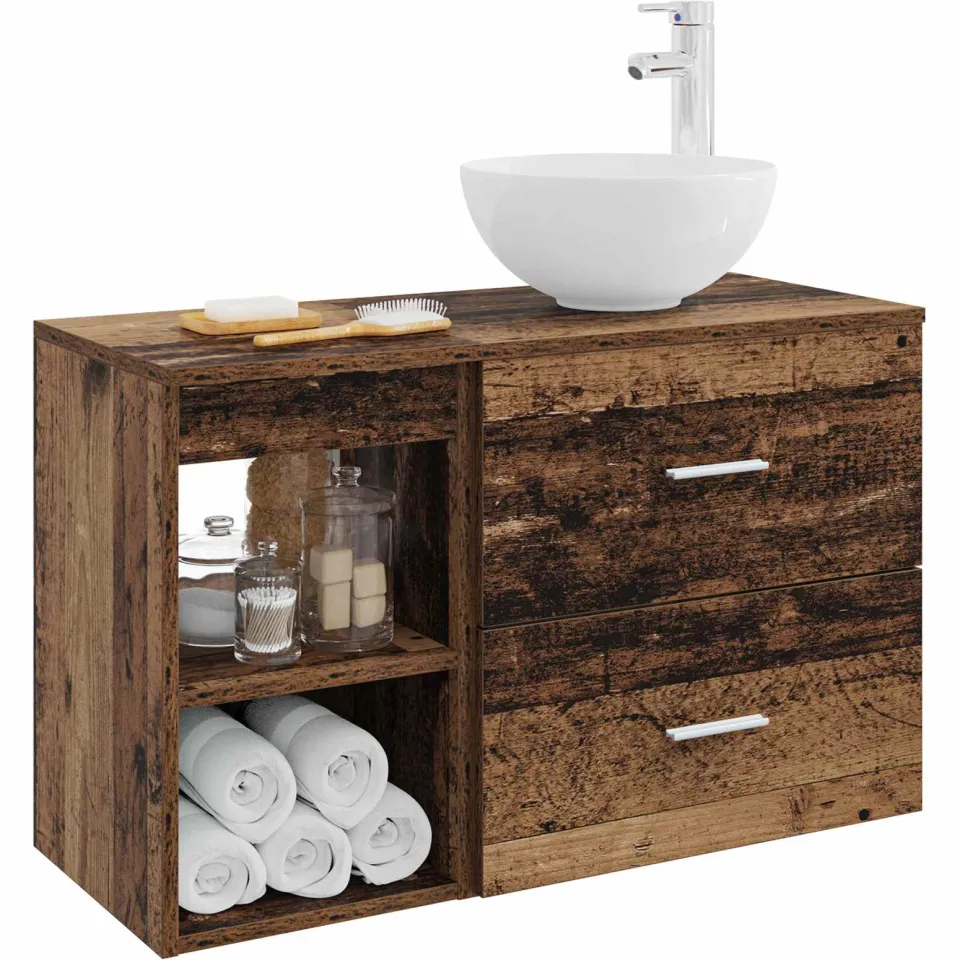 vidaXL Badkamerkastenset 2 st Oud hout 79,5 x 35 x 80 cm Bewerkt hout Bruin