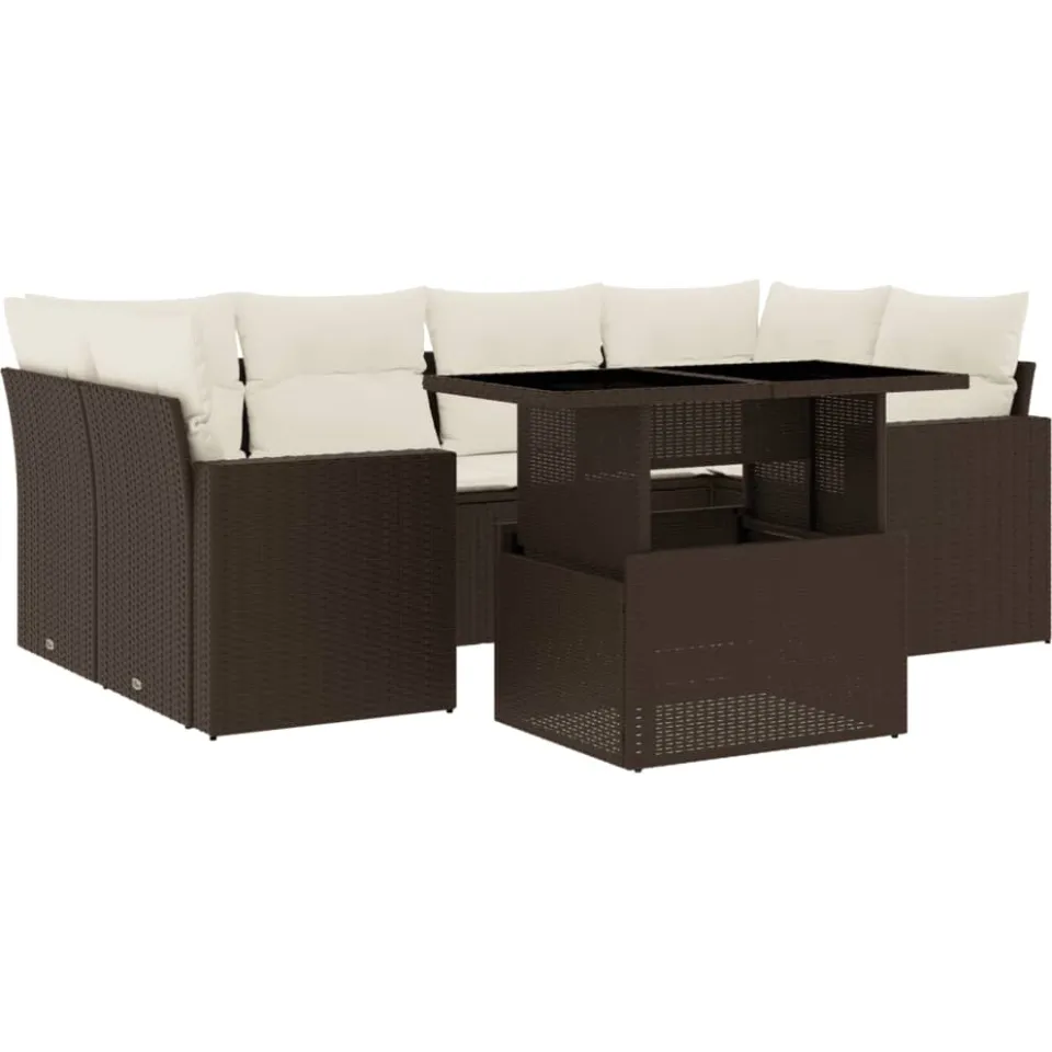 vidaXL 7-delige Loungeset met kussens poly rattan bruin, foto 3