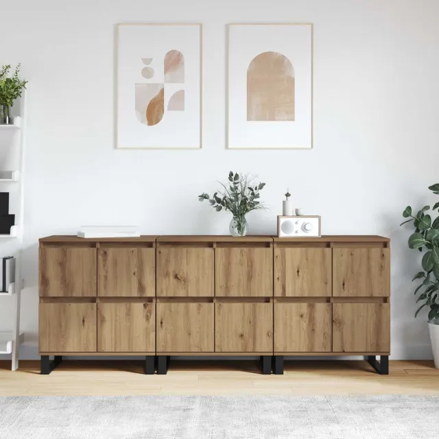 vidaXL Dressoir 3 st Artisan Eiken 60 x 35 x 70 cm, foto 2