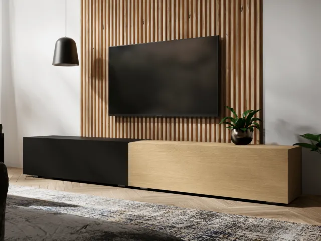 Mobistoxx Tv-meubel KINGSTON DUO 2 klapdeuren 210 cm eik/mat zwart