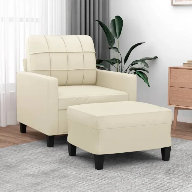 vidaXL Fauteuil - met - voetenbank - 60 - cm - kunstleer - crèmekleurig