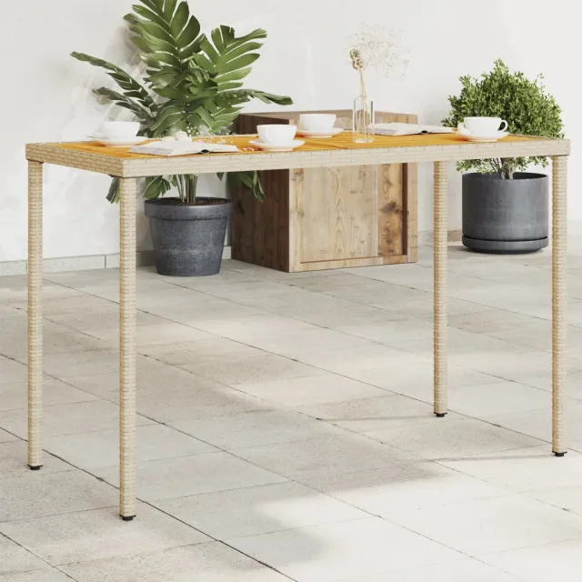 vidaXL Tuintafel met acaciahouten blad 115x54x74 cm poly rattan beige, foto 2