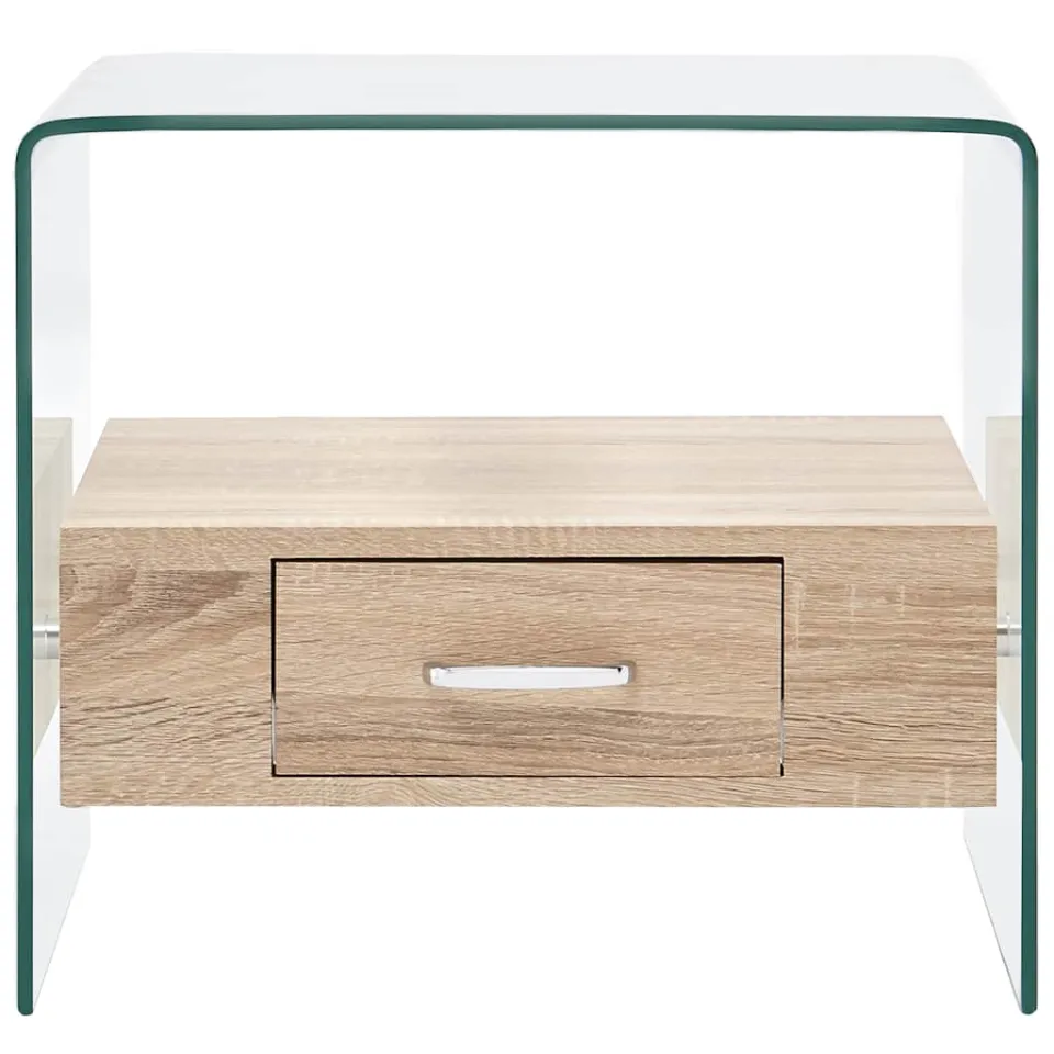 vidaXL Salontafel met lade 50x50x45 cm gehard glas transparent, foto 3