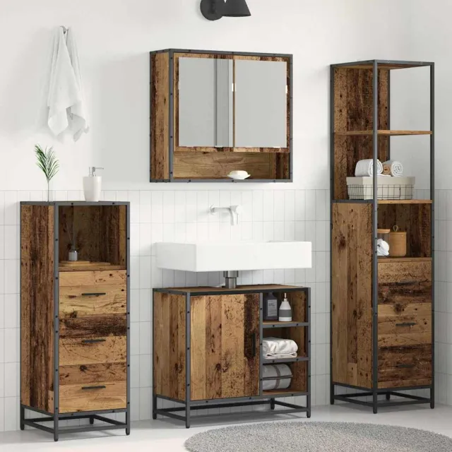vidaXL Badkamermeubelset 4 st Oud Hout 65 x 33 x 60 cm Bewerkt hout Bruin