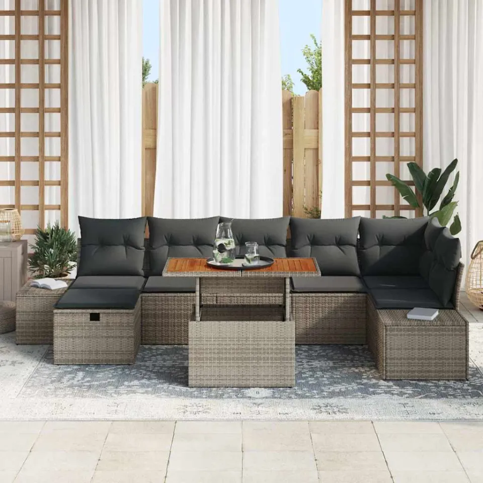 vidaXL Tuin Sofa Set 8 st Grijs poly rattan, foto 3