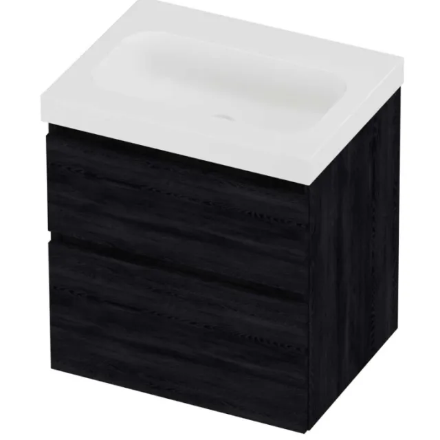 Proline Haga Badmeubelset Polystone Mezza Zonder Kraangat 60x46x66 cm Mat White Black Oak Eiken