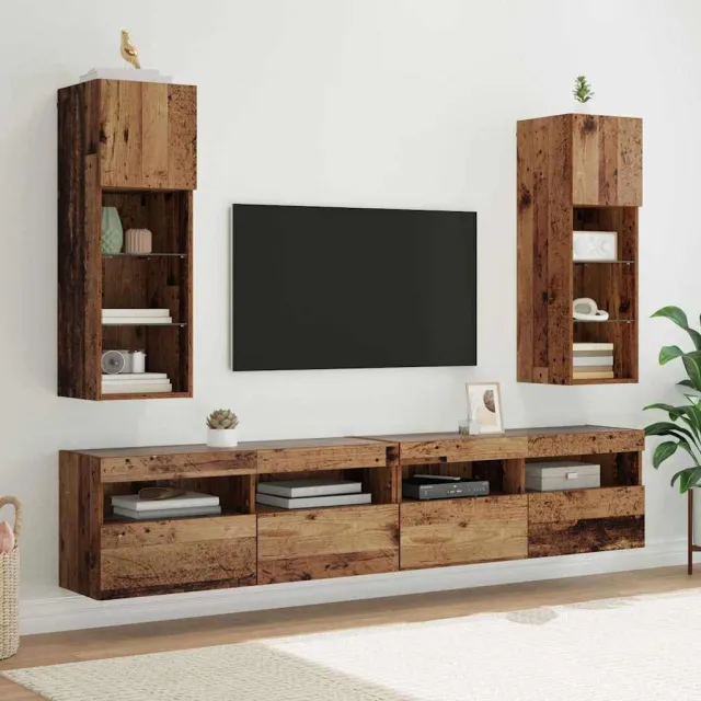 vidaXL Wandgemonteerde TV-kasten 2 st Oudhout Bewerkt hout bruin, foto 2