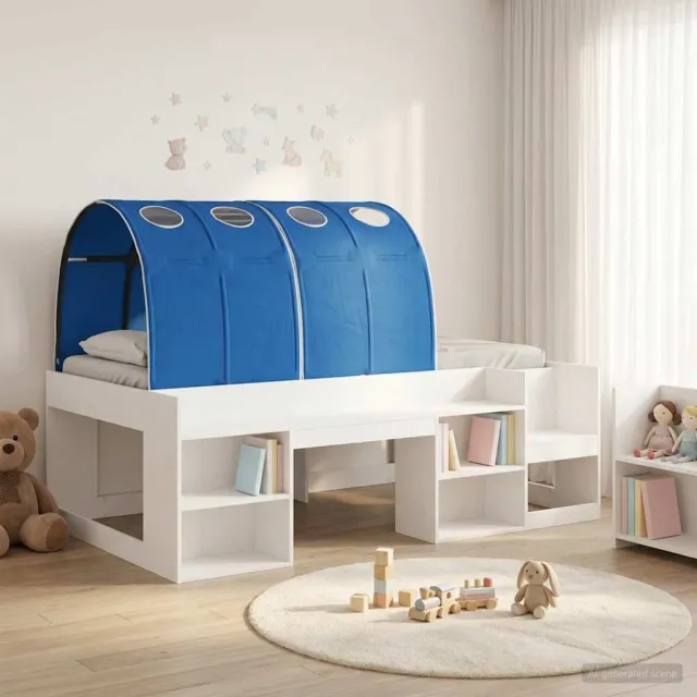 vidaXL Bedframe met tunnel met plank 3 st Wit en Blauw Bewerkt hout