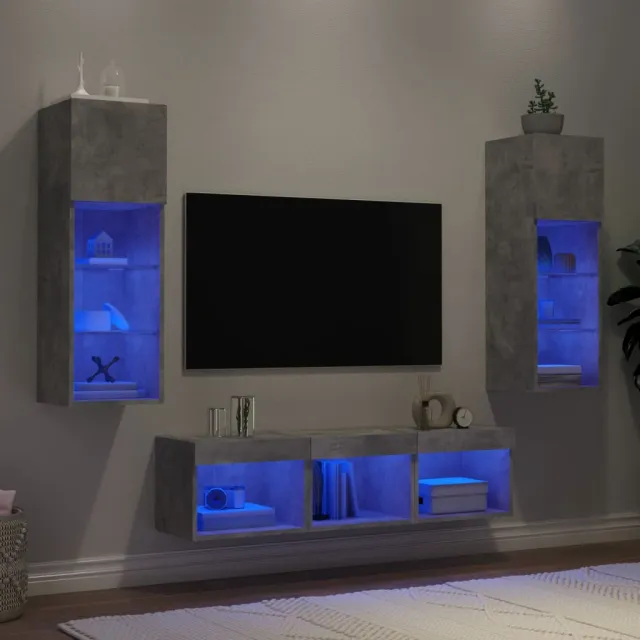 vidaXL 5-delige Tv-wandmeubelset met LED bewerkt hout betongrijs grijs, foto 2
