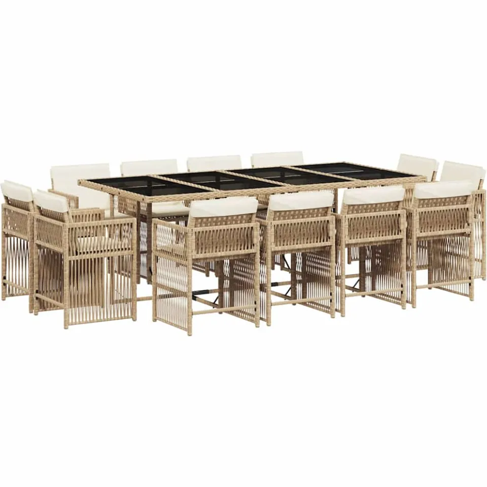 vidaXL 13-delige Tuinset met kussens poly rattan beige, foto 3