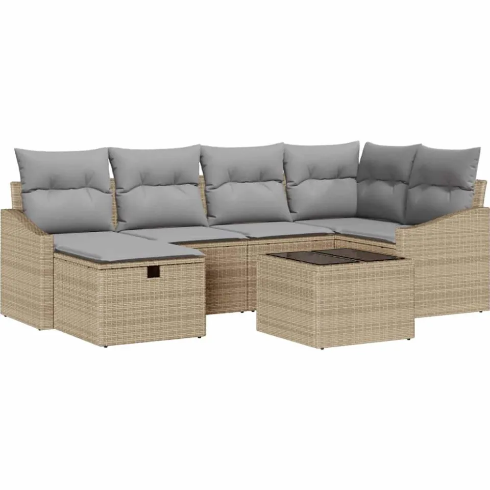 vidaXL Bankstel 7 st poly rattan Beige