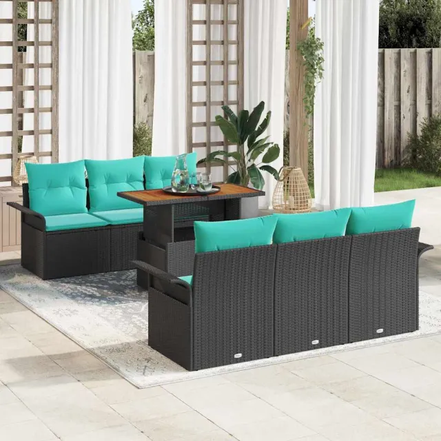 vidaXL Tuin Sofa Set 7 st 6-zits Zwart Polyrotan, foto 2
