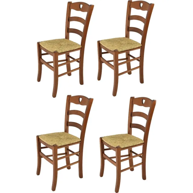 t m c s Tommychairs Cuore - Eetkamerstoelen - Set van 4 - Licht Walnoot - Rotan Lichte walnoten