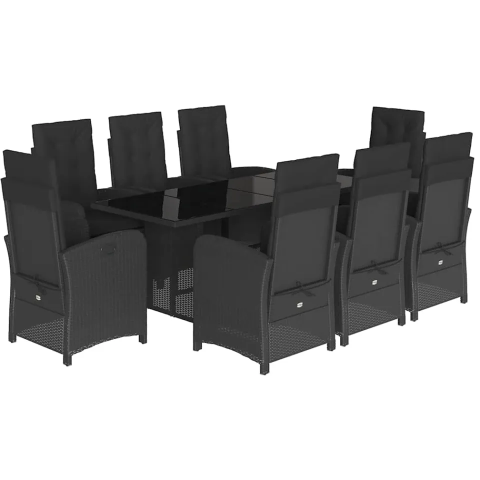 vidaXL 9-delige Tuinset poly rattan zwart