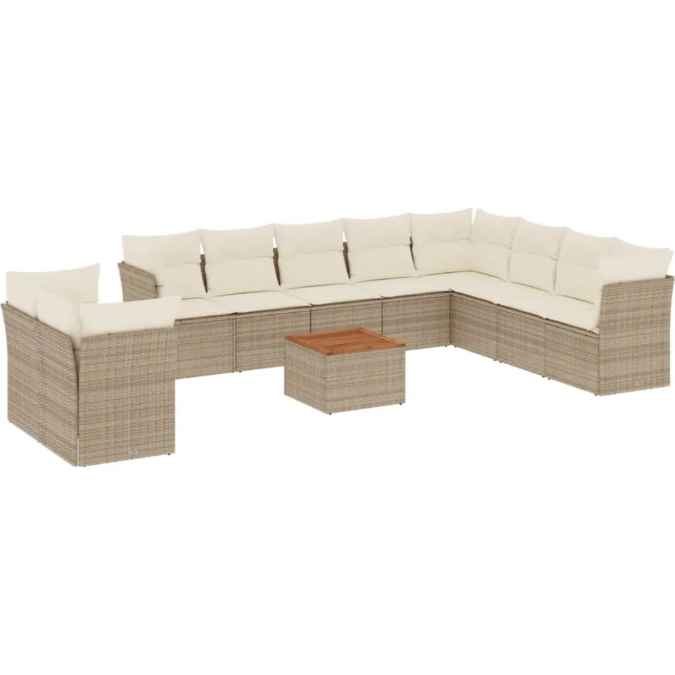 vidaXL 11-delige Tuinset met kussens poly rattan beige, foto 3
