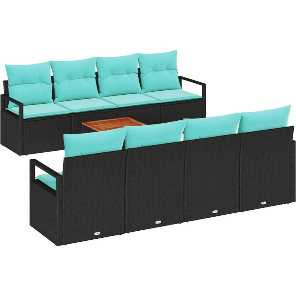 vidaXL Tuinbankenset 9 st Zwart poly rattan