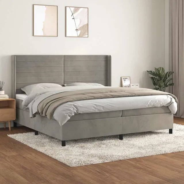 vidaXL Boxspring met matras fluweel lichtgrijs 200x200 cm grijs