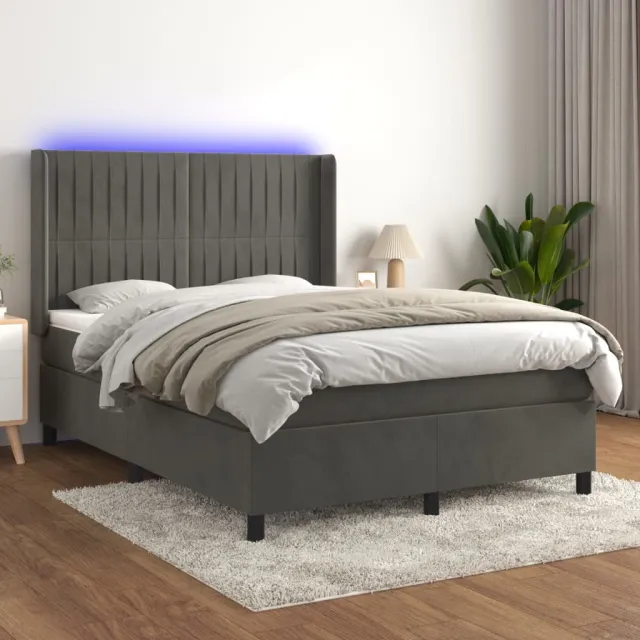 vidaXL Boxspring met matras en LED fluweel donkergrijs 140x190 cm grijs