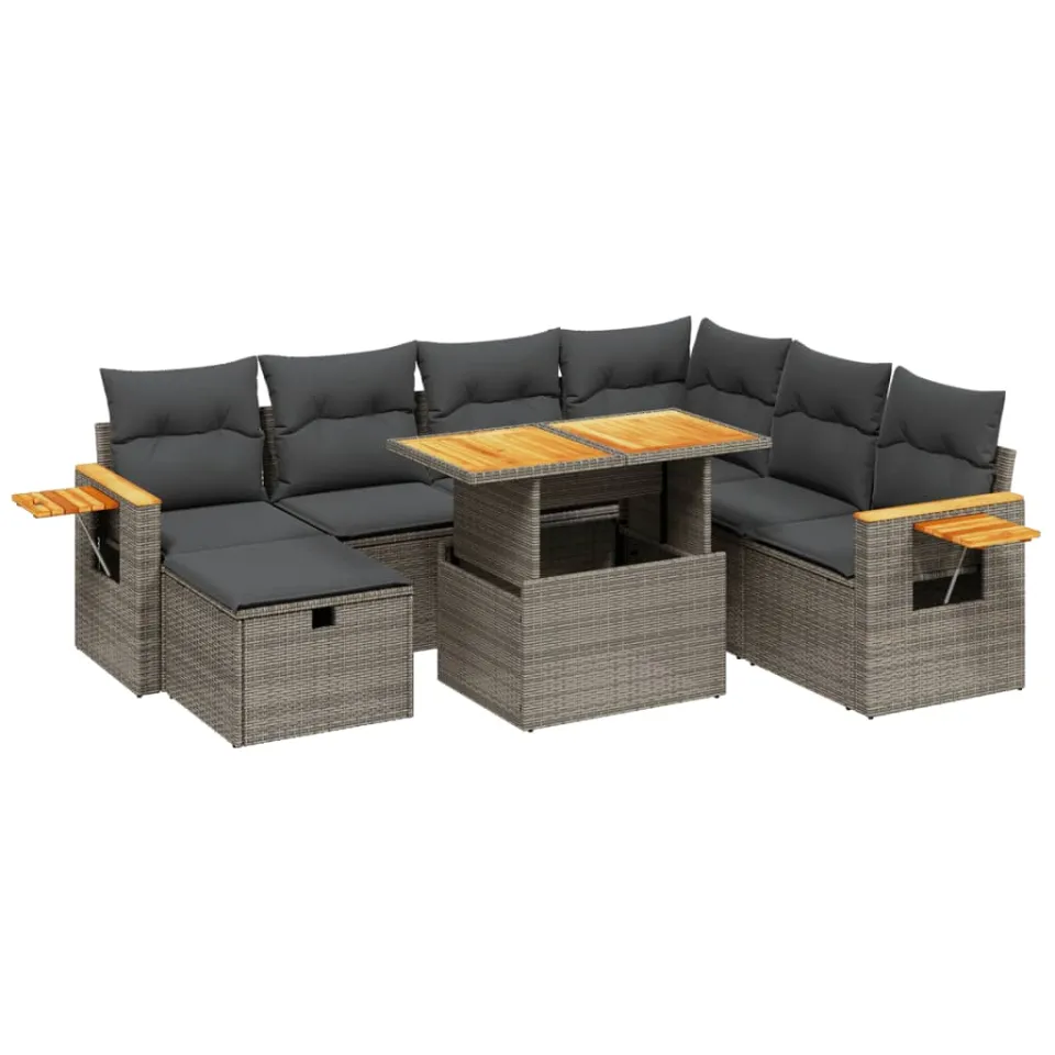 vidaXL 8-delige Loungeset met kussens poly rattan grijs, foto 3