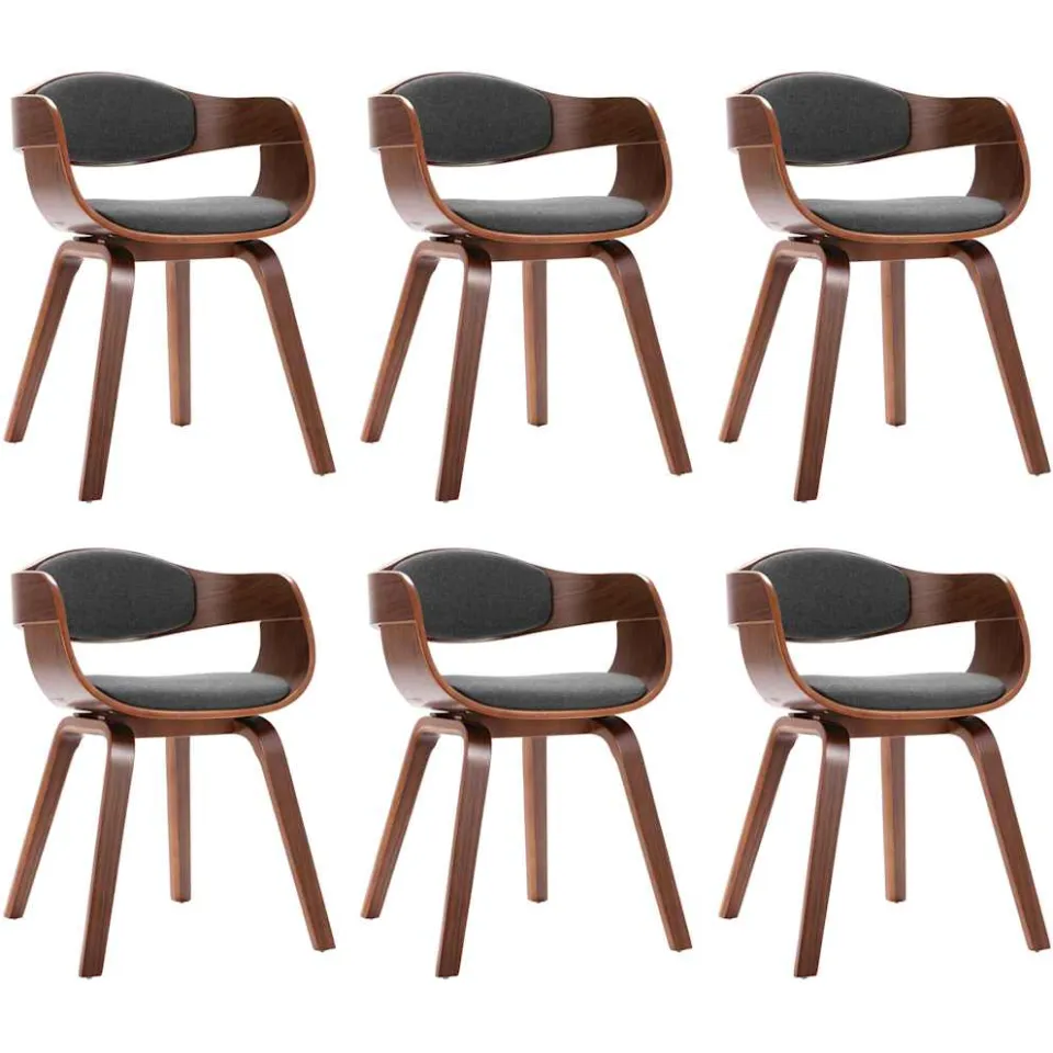 vidaXL Eetkamerstoelen 6 st gebogen hout en stof grijs, foto 3