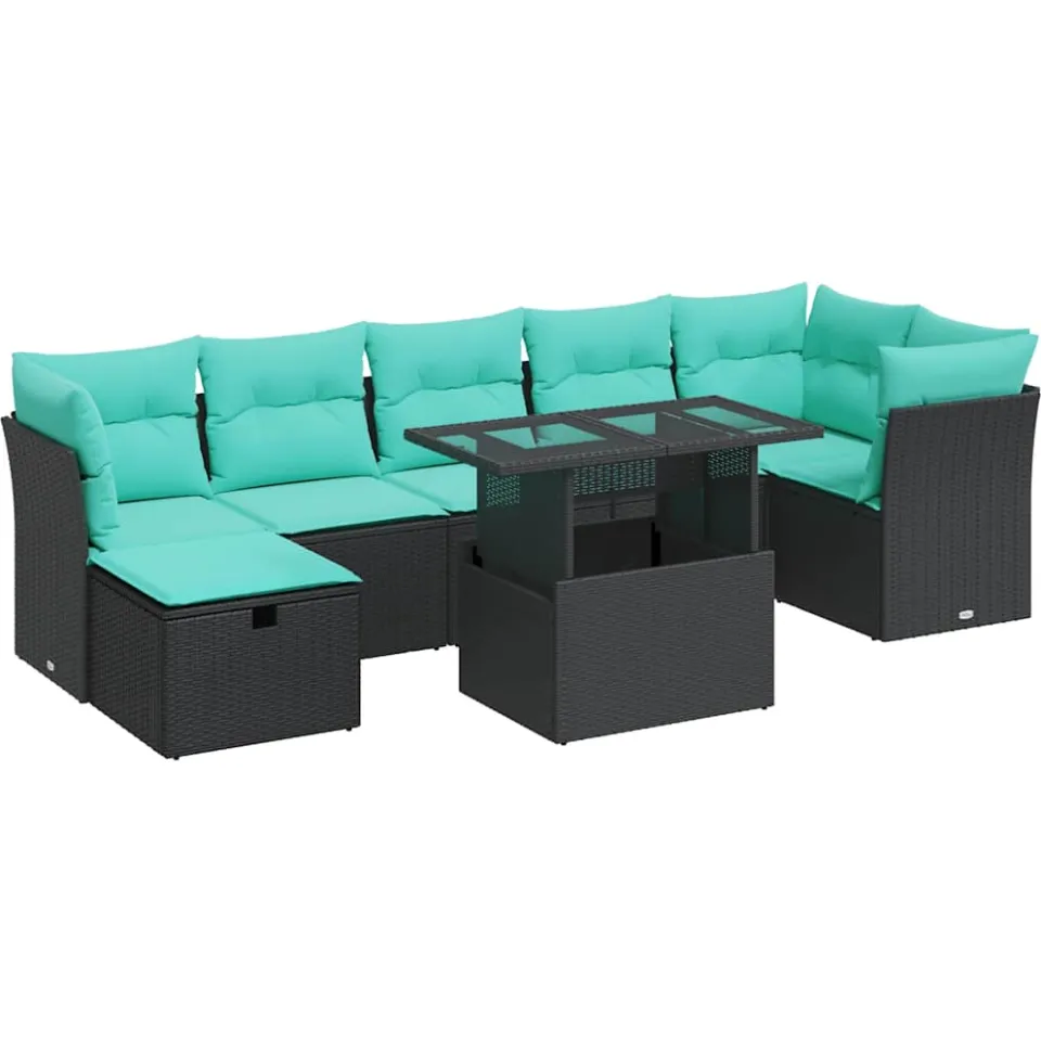 vidaXL 8-delige Loungeset met kussens poly rattan acacia grijs