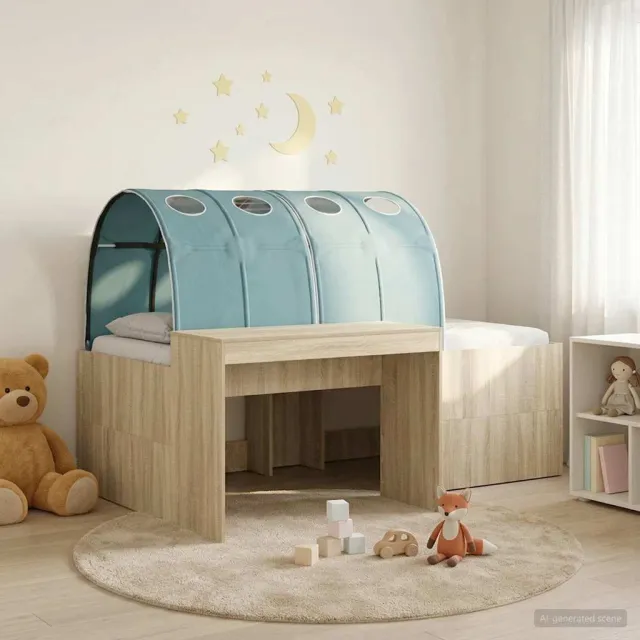 vidaXL Hoge Bed Frame met Bureau voor Kinderen 3 st Bewerkt hout Bruin