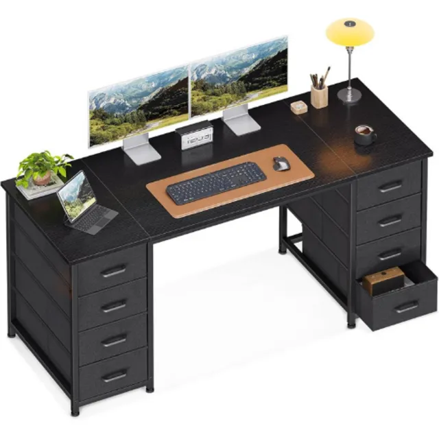 Coleshome Bureau Met 8 Stoffen Laden - 140 X 48 Cm - Ruime Computertafel Met Opbergruimte - Moderne Pc Tafel Voor Kantoor Woonkamer En Thuiskantoor - Zwart